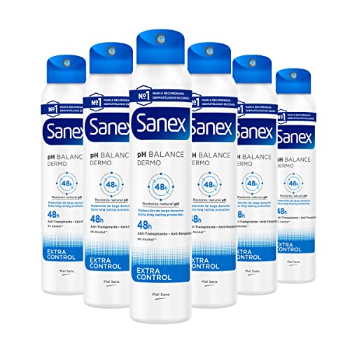 Sanex Dermo Extra Control, Desodorante Hombre o Mujer, Desodorante Spray, Pack 6 Uds x 200 ml