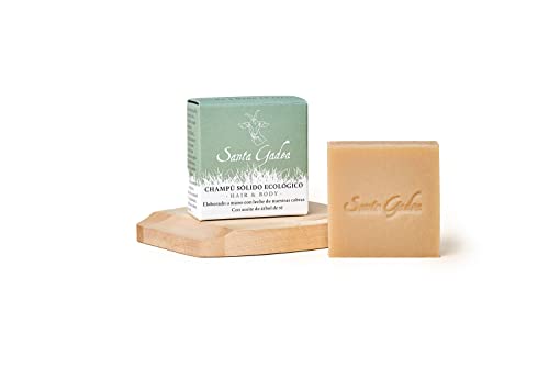 Santa Gadea Hair & Body 120 g | Champú con leche de cabra y aceite de árbol de té | Con aceite de oliva | Champu sólido ecológico sin sulfatos ni parabenos | 100% natural