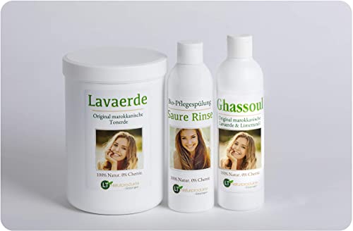 Set completo de polvo de arcilla / ghassoul para el cuidado del cabello y del cuerpo sin químicos ni jabones.