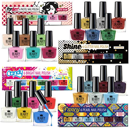 Set de 24 Esmalte de Uñas de Lujo 24 Colores Diferentes Brocado Pastel Perlas Vivo 10 ml