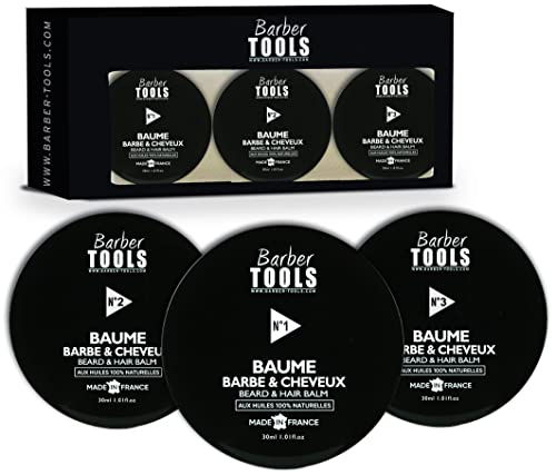 Set de 3 bálsamos para barba | N1/2/3 | 3X30ml con aceites 100% naturales - Nutre, hidrata, estructura. Con 2 ceras, 2 mantecas, 5 aceites vegetales, 2 aceites esenciales, vitamina E - BARBER TOOLS