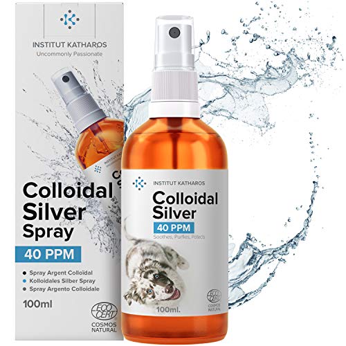 Spray de Plata Coloidal 100% Natural para Animales (Perros, Gatos) Versátil ? Cicatrizante ? Desinfectante y Antibiotico ? Picazón de perro (dermatitis, ácaros, alergia) ? Para Piel, Ojos, Oídos.