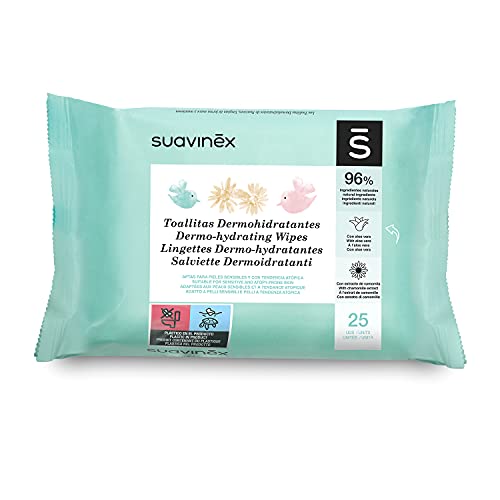 Suavinex toallitas bebé dermohidratantes 25 unidades, aptas para pieles atópicas, 100% biodegradables, 96% ingredientes de origen natural