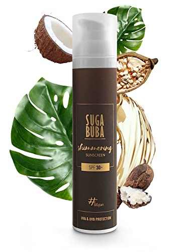 Suga Buba protector solar brillante e hidratante SPF 30 para un bronceado oscuro, 6 aceites biológicos para una protección solar natural, loción solar orgánica, óxido de zinc no nano 100ml