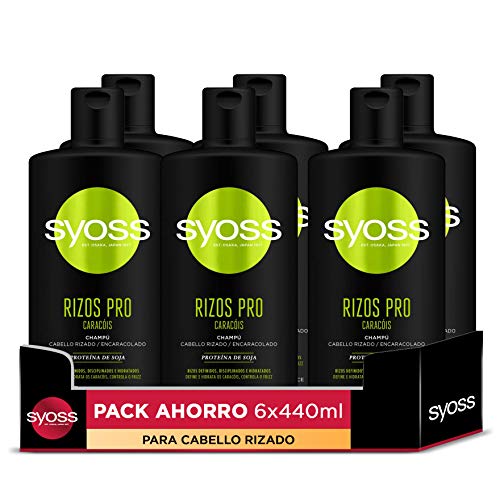 Syoss - Champú para pelo rizado u ondulado - Rizos Pro - 6uds de 440Ml (2.640ml)  Método Curly- Rizos definidos y disciplinados - Cabello como recién salido de la peluquería