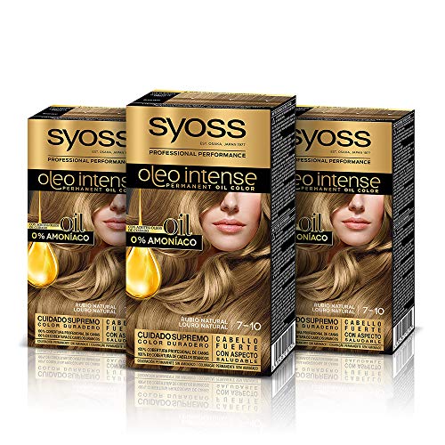 Syoss Oleo Intense - Tinte 7-10 Rubio Natural – Coloración permanente Sin Amoníaco – Cobertura profesional de canas – Resultados de peluquería (Pack De 3)
