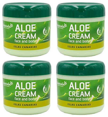 TABAIBALOE Crema Aloe Vera Crema Facial y Corporal Aloe Vera, 300 ml X 4 Unidades, 1200 Mililitros