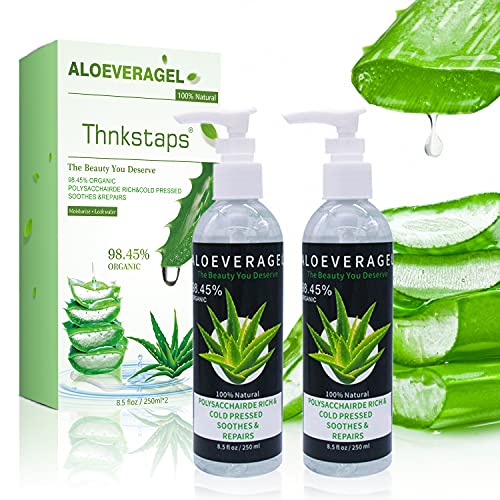 Thnkstaps Aloe Vera Gel de Aloe Vera orgánico puro Aloe Vera Crema Hidratante Facial y Corporal Regenerador 100% natural Hidratante para Todo tipo de piel, Cuerpo 250 ml x 2 unidades