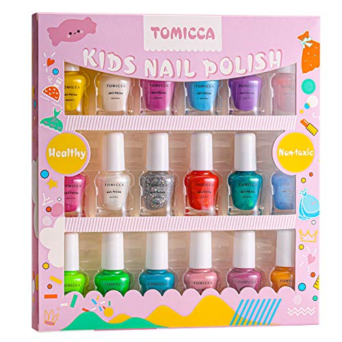 TOMICCA Kit de manicura para niños, Rainbow Candy Colors no tóxicos, Esmalte de uñas natural seguro sin olor lavable, juego de esmalte de uñas de secado rápido, juguetes para niños, Regalos para niñas