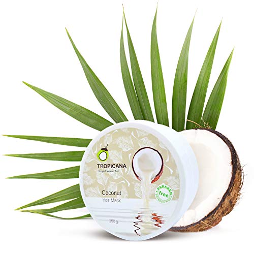 Tropicana Oil Mascarilla capilar, 250 g, con aceite de coco bio, aceite de argán y extracto de glutinosa, cuidado hidratante del cabello, repara el cabello dañado y reduce la caspa, cosmética natural