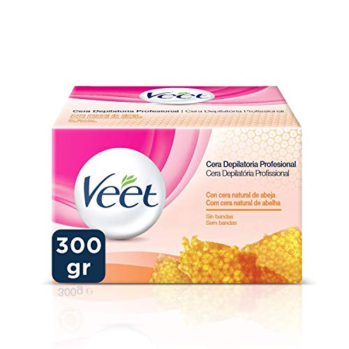 Veet Tarro Cera Depilatoria Tibia Profesional para Piernas, Brazos, Ingles y Axilas, sin Bandas con Cera Natural de Abeja, 300 ml