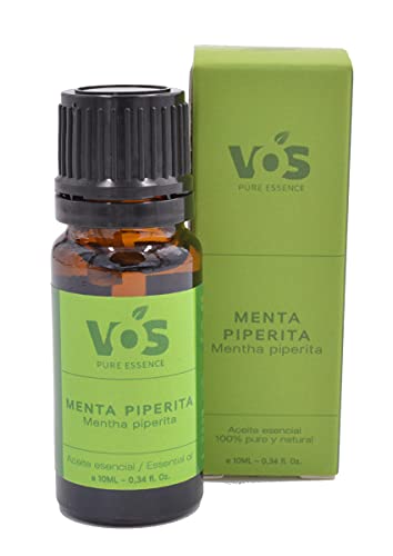 VOS PURE ESSENCE - Aceite esencial de Menta piperita - 100% Puro y natural - Para el dolor de cabeza, náuseas, concentración, cabellos grasos - 10ml