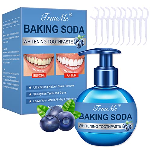 Whitening Toothpaste, Pasta Dientes Blanqueadora, Baking Soda Toothpaste, Aliento Fresco Natural Que Blanquea Los Dientes Que Limpian La Boca Sin Fluoruro, Con 10 Hilos Dentales