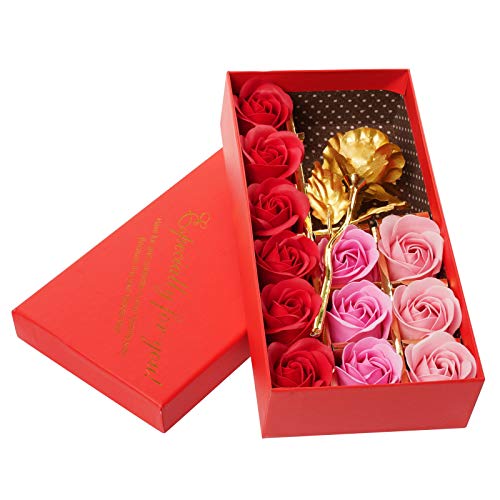 Wisolt 12 jabones perfumados de rosas de papel de oro de 24 quilates, con caja de regalo, regalos románticos para San Valentín, Día de la Madre, boda, cumpleaños