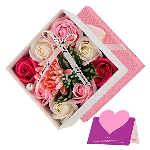 Wisolt Flores Artificiales Rosas de Jabon Perfumado Cajas Regalo Flores de Jabones para Regalar Regalos para Madres Cumpleaños Dia De La Madre Aniversario San Valentin